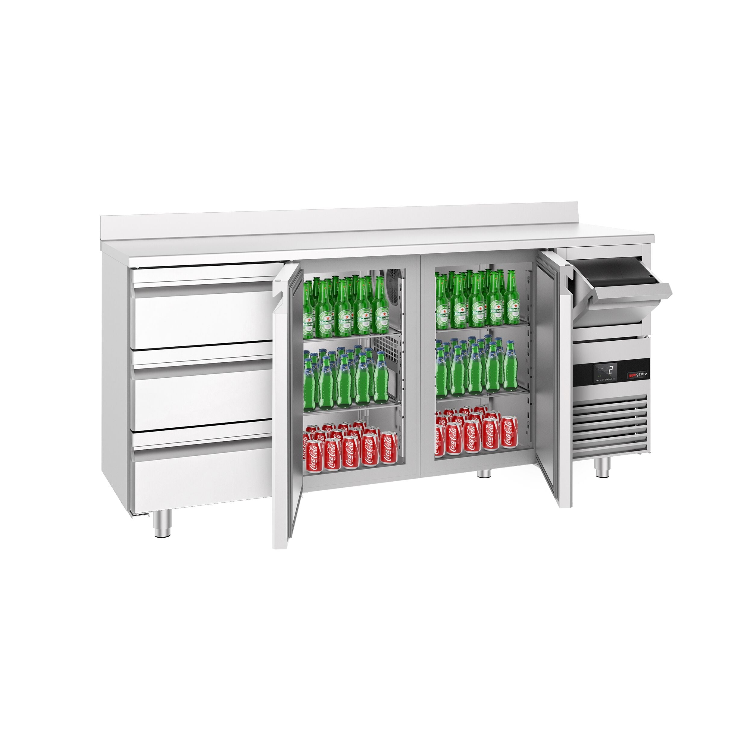 Bar Tipi & Meşrubat Buzdolabı  - 2130x600mm - 2 Kapılı,  3 Çekmeceli , Sırtlı & Telve Kovalı