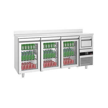 Bar Tipi & Meşrubat Buzdolabı - 2130x600mm - 3 Cam Kapılı, Sırtlı & Telve Kovalı