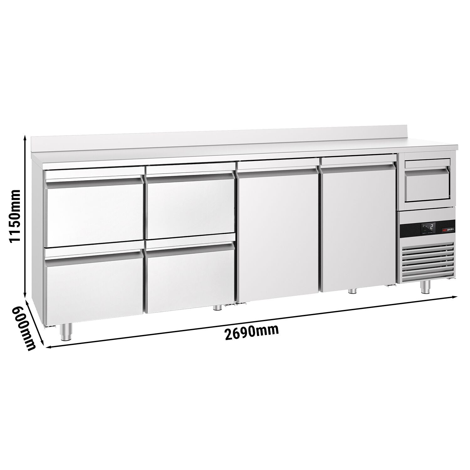 Bar Tipi & Meşrubat Buzdolabı  - 2690x600mm - 2 Kapılı,  4 Çekmeceli, Sırtlı & Telve Kovalı