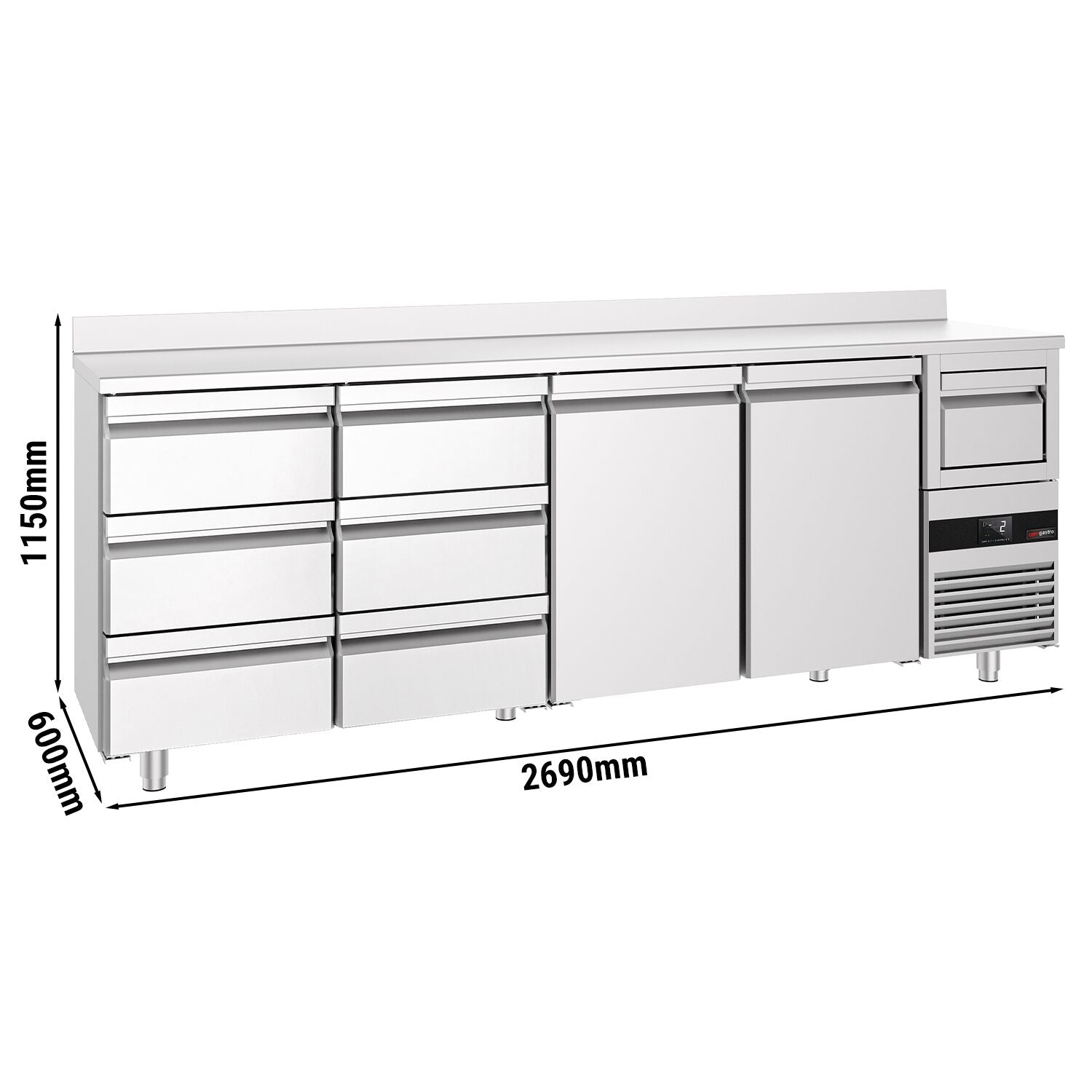 Bar Tipi & Meşrubat Buzdolabı  - 2690x600mm - 2 Kapılı,  6 Çekmeceli , Sırtlı & Telve Kovalı