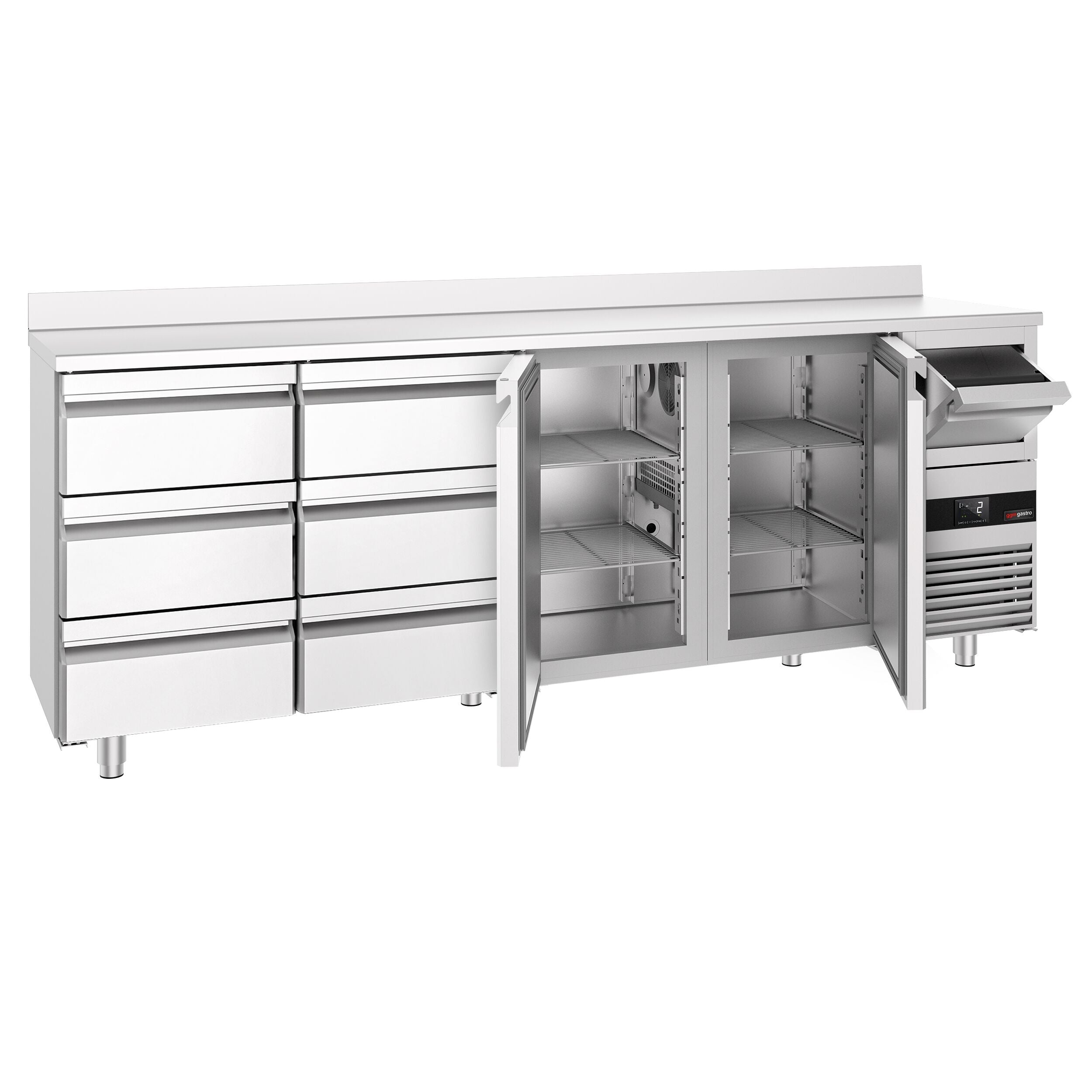 Bar Tipi & Meşrubat Buzdolabı  - 2690x600mm - 2 Kapılı,  6 Çekmeceli , Sırtlı & Telve Kovalı
