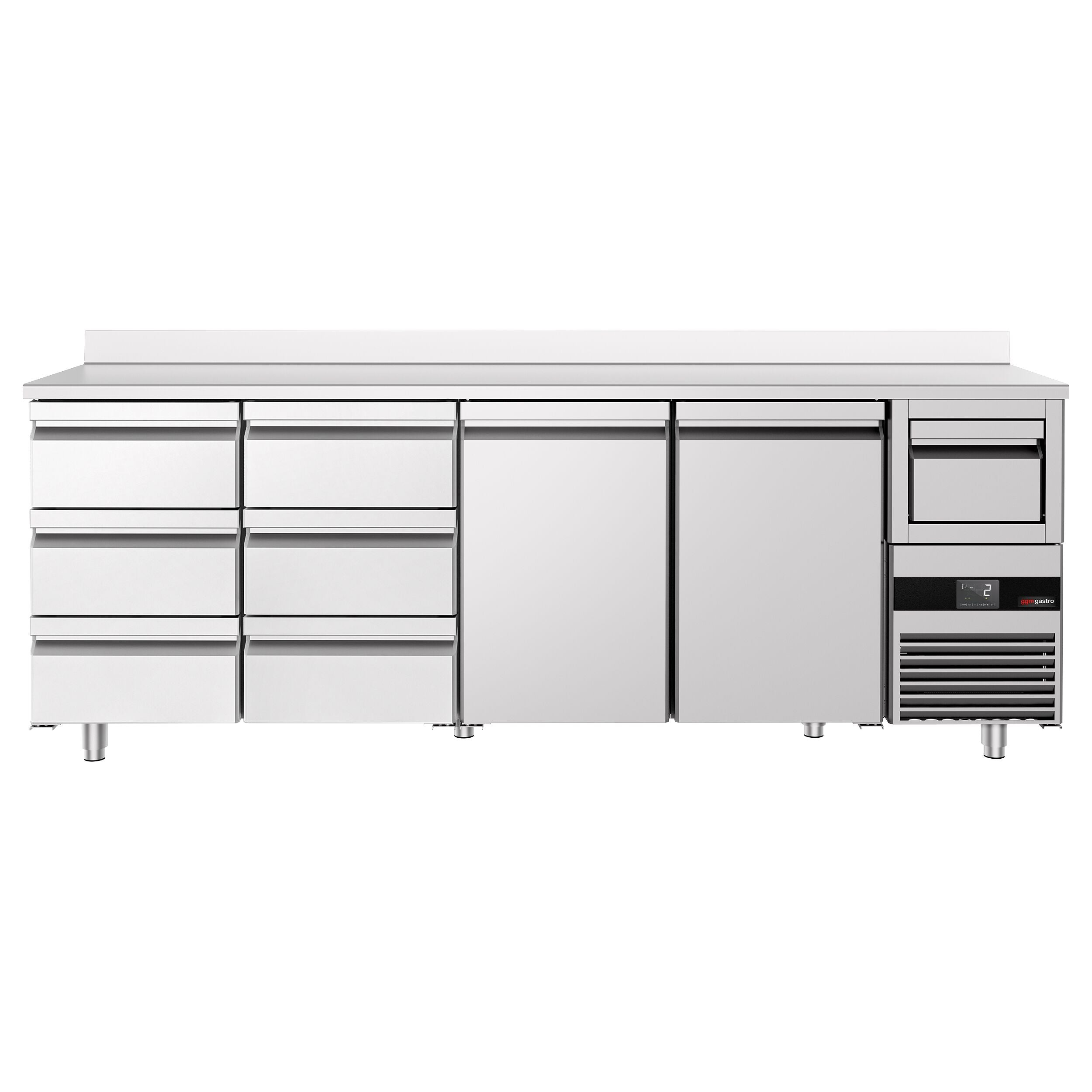 Bar Tipi & Meşrubat Buzdolabı  - 2690x600mm - 2 Kapılı,  6 Çekmeceli , Sırtlı & Telve Kovalı