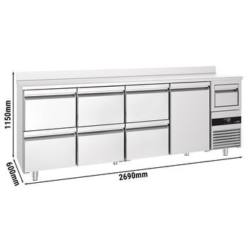 Bar Tipi & Meşrubat Buzdolabı  - 2690x600mm - 1 Kapılı,  6 Çekmeceli , Sırtlı & Telve Kovalı