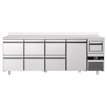 Bar Tipi & Meşrubat Buzdolabı - 2130x600mm - 6 Çekmeceli 1/2, Sırtlı & Telve Kovalı