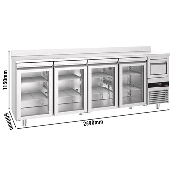 Bar Tipi & Meşrubat Buzdolabı - 2690x600mm - 4 Cam Kapılı, Sırtlı & Telve Kovalı