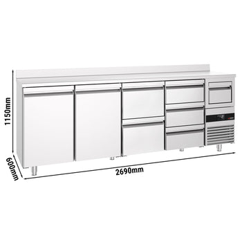 Bar Tipi & Meşrubat Buzdolabı  - 2690x600mm - 2 Kapılı, 5 Çekmeceli , Sırtlı & Telve Kovalı