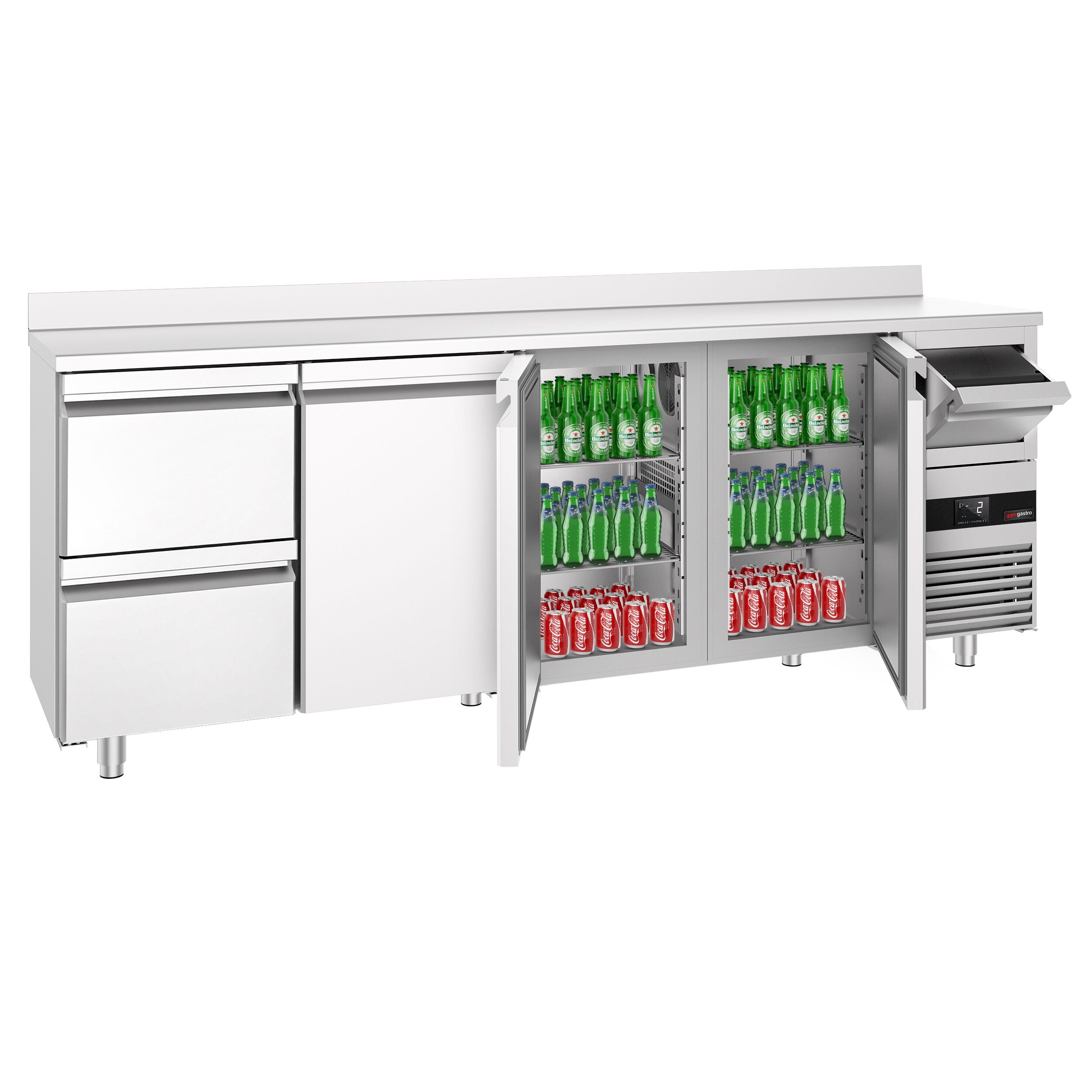 Bar Tipi & Meşrubat Buzdolabı  - 2690x600mm - 3 Kapılı,  2 Çekmeceli , Sırtlı & Telve Kovalı