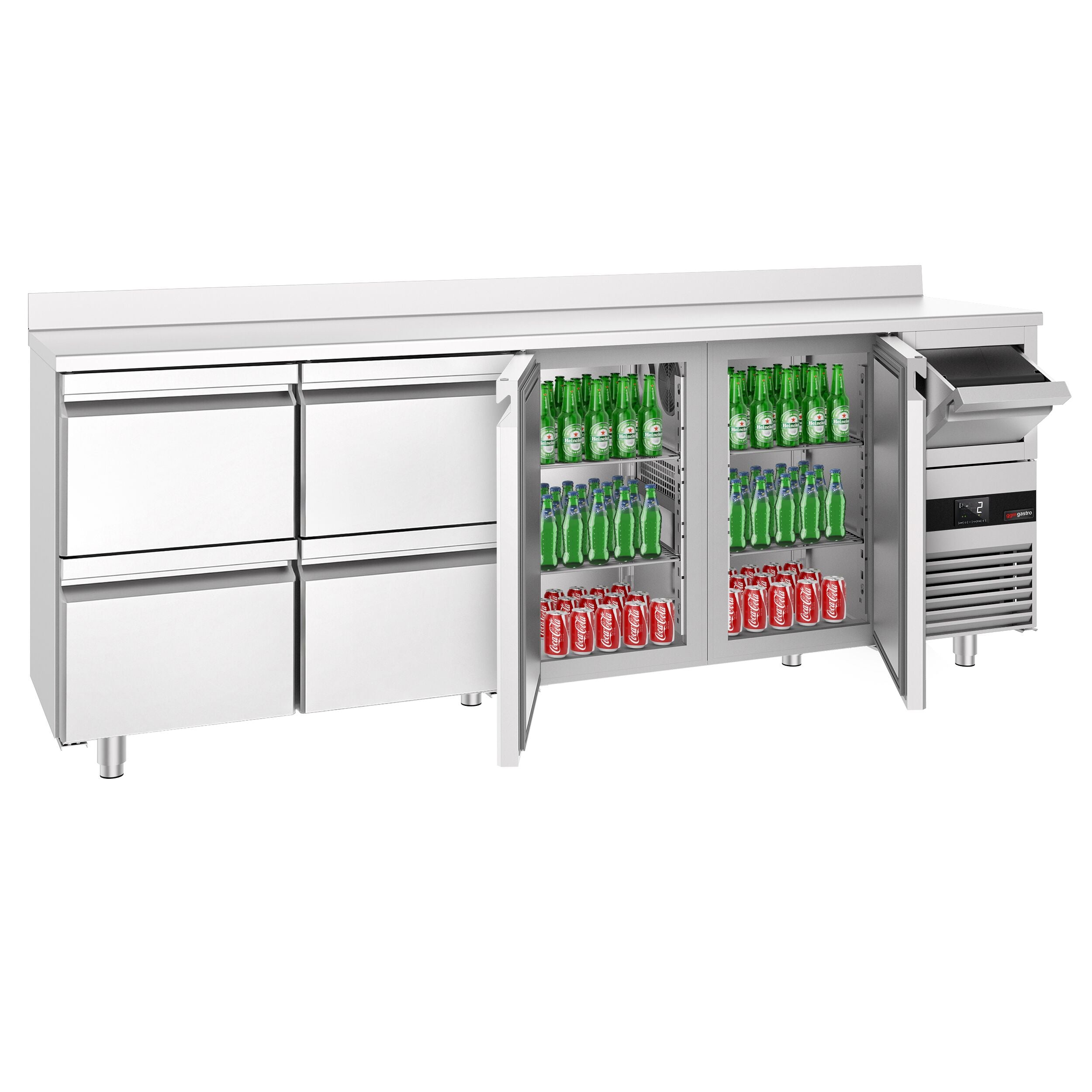 Bar Tipi & Meşrubat Buzdolabı  - 2690x600mm - 2 Kapılı,  4 Çekmeceli, Sırtlı & Telve Kovalı
