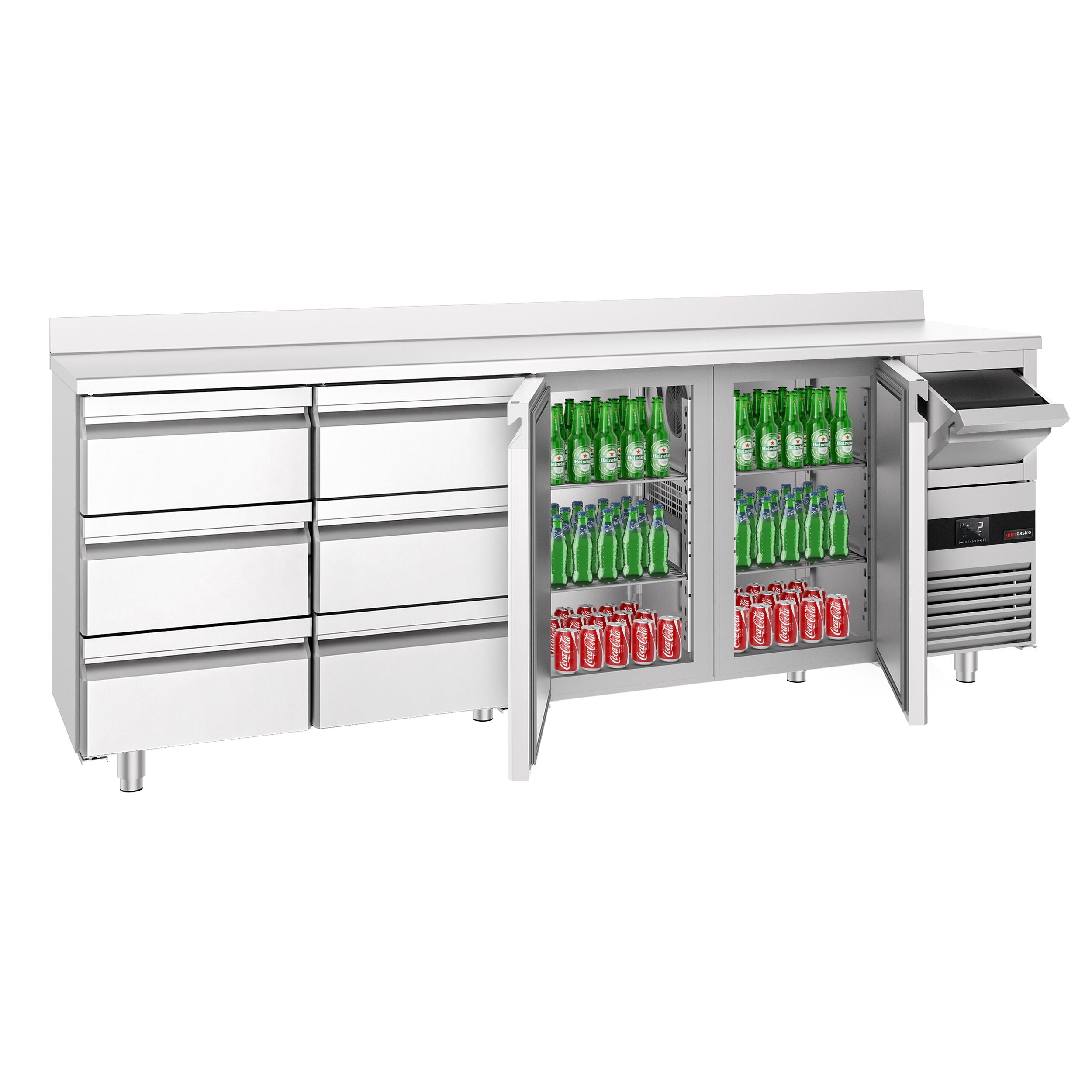 Bar Tipi & Meşrubat Buzdolabı  - 2690x600mm - 2 Kapılı,  6 Çekmeceli , Sırtlı & Telve Kovalı