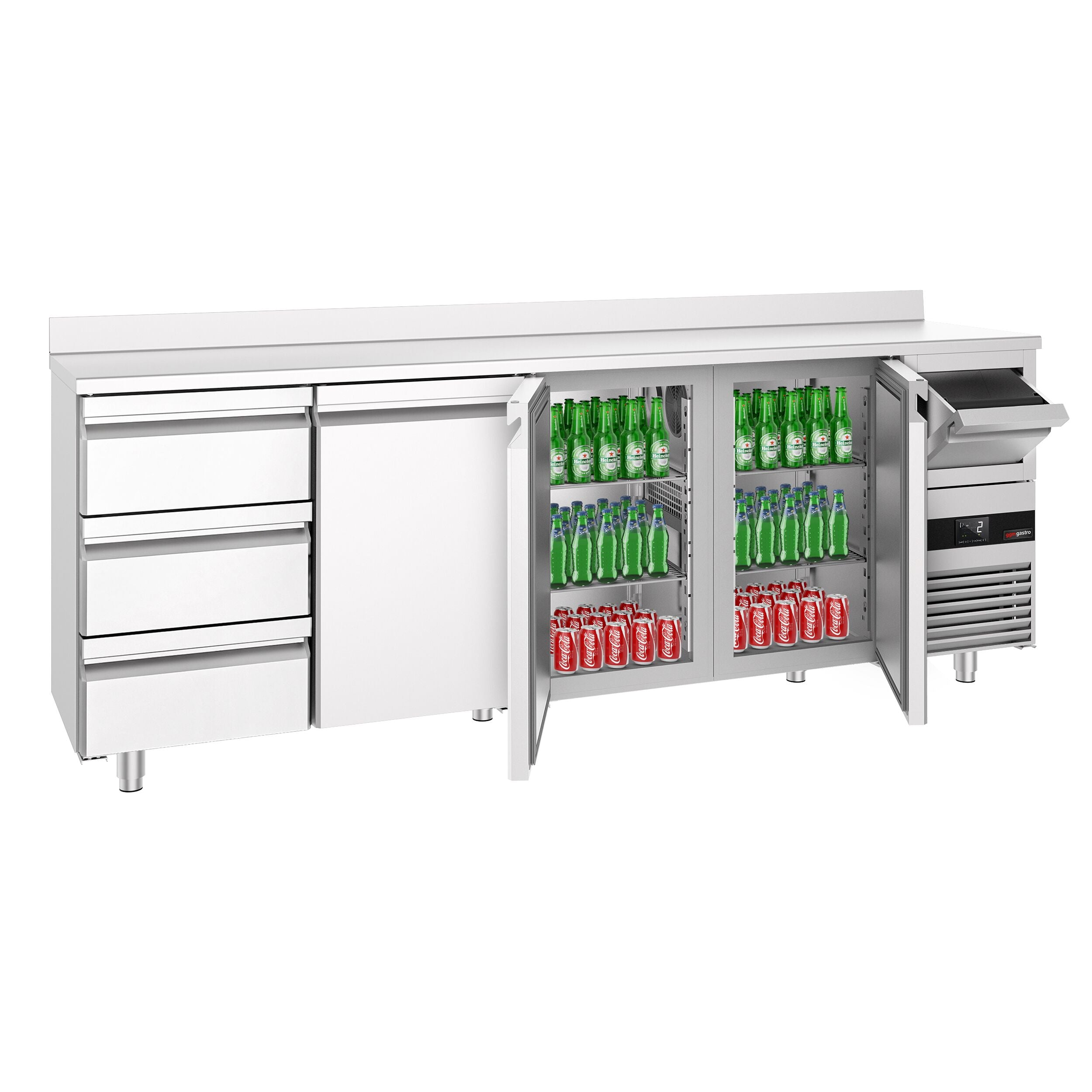 Bar Tipi & Meşrubat Buzdolabı  - 2690x600mm -   3 Kapılı, 3 Çekmeceli , Sırtlı & Telve Kovalı