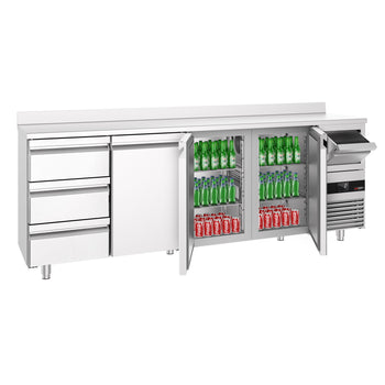 Bar Tipi & Meşrubat Buzdolabı  - 2690x600mm -   3 Kapılı, 3 Çekmeceli , Sırtlı & Telve Kovalı