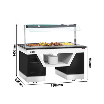 Sıcak Açık Büfe Tezgahı BELFAST - 1600mm - Benmarili& Tekerlekli - 4x GN 1/1 için