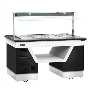 Sıcak Açık Büfe Tezgahı BELFAST - 1600mm - Benmarili& Tekerlekli - 4x GN 1/1 için