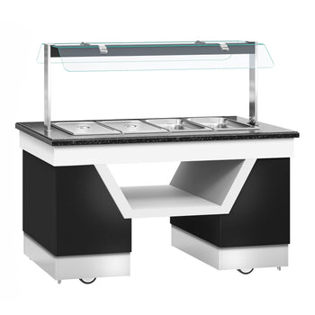 Sıcak Açık Büfe Tezgahı BELFAST - 1600mm - Benmarili& Tekerlekli - 4x GN 1/1 için