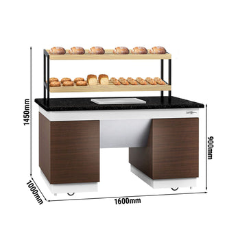 Ekmek Rafı DUBLIN - 1600mm - Tekerlekli - Siyah Granit Çalışma Tezgahlı