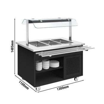 Tekerlekli Soğuk Açık Büfe Tezgahı DANZIG - 1300 mm - 3x GN 1/1 için - Tepsi Kızaklı - Siyah