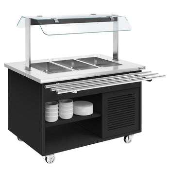 Tekerlekli Soğuk Açık Büfe Tezgahı DANZIG - 1300 mm - 3x GN 1/1 için - Tepsi Kızaklı - Siyah