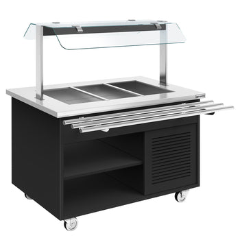 Tekerlekli Soğuk Açık Büfe Tezgahı DANZIG - 1300 mm - 3x GN 1/1 için - Tepsi Kızaklı - Siyah