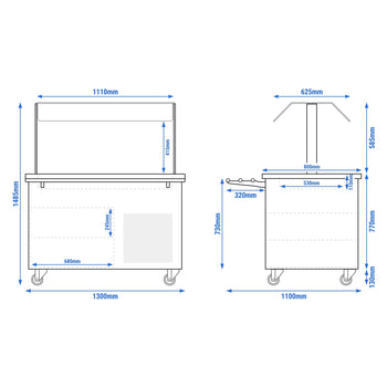 Tekerlekli Soğuk Açık Büfe Tezgahı DANZIG - 1300 mm - 3x GN 1/1 için - Tepsi Kızaklı - Siyah