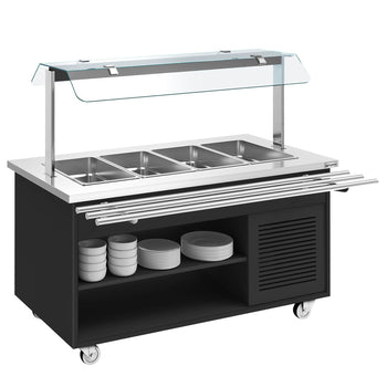 Tekerlekli Soğuk Açık Büfe Tezgahı DANZIG - 1600 mm - 4x GN 1/1 için - Tepsi Kızaklı - Siyah