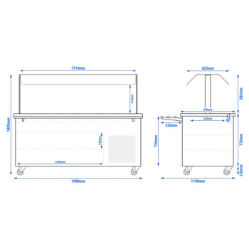 Tekerlekli Soğuk Açık Büfe Tezgahı DANZIG - 1900 mm - 5x GN 1/1 için - Tepsi Kızaklı - Siyah