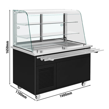 Soğutmalı Büfe Arabası DANZIG - 1600 mm - 2 Raflı - Tepsi Kızaklı - Siyah
