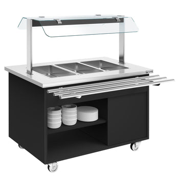Tekerlekli Sıcak Açık Büfe Tezgahı DANZIG - 1300 mm - 3x GN 1/1 için - Tepsi Kızaklı - Siyah