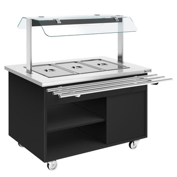 Tekerlekli Sıcak Açık Büfe Tezgahı DANZIG - 1300 mm - 3x GN 1/1 için - Tepsi Kızaklı - Siyah
