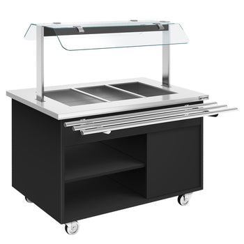 Tekerlekli Sıcak Açık Büfe Tezgahı DANZIG - 1300 mm - 3x GN 1/1 için - Tepsi Kızaklı - Siyah