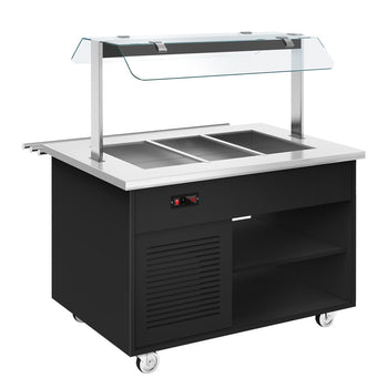 Tekerlekli Sıcak Açık Büfe Tezgahı DANZIG - 1300 mm - 3x GN 1/1 için - Tepsi Kızaklı - Siyah
