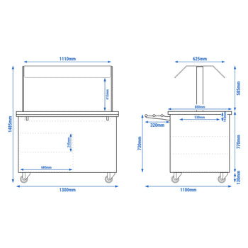 Tekerlekli Sıcak Açık Büfe Tezgahı DANZIG - 1300 mm - 3x GN 1/1 için - Tepsi Kızaklı - Siyah