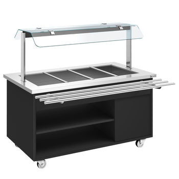 Tekerlekli Sıcak Açık Büfe Tezgahı DANZIG - 1600 mm - 4x GN 1/1 için - Tepsi Kızaklı - Siyah