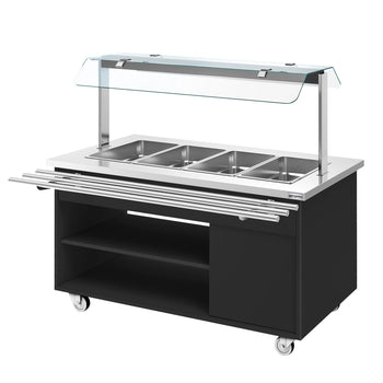 Tekerlekli Sıcak Açık Büfe Tezgahı DANZIG - 1600 mm - 4x GN 1/1 için - Tepsi Kızaklı - Siyah