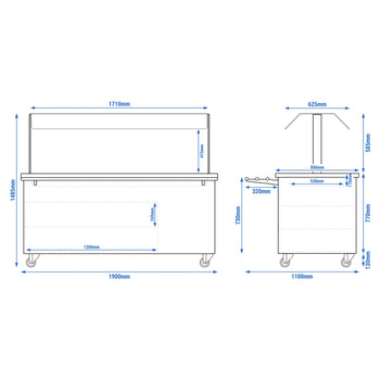Tekerlekli Sıcak Açık Büfe Tezgahı DANZIG - 1900 mm - 5x GN 1/1 için - Tepsi Kızaklı - Siyah