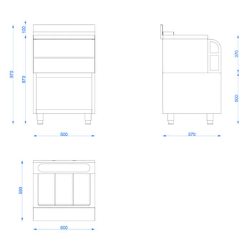 Kokteyl Bar Ünitesi - 600x600 mm - 3 Soğutma Haznesi ve Şişe Tutuculu