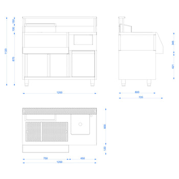 Kokteyl Hazırlık Tezgahı - 1200x720 mm - 2 Sürgülü Kapaklı