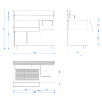 Kokteyl Hazırlık Tezgahı - 1200x720 mm - 2 Çekmeceli