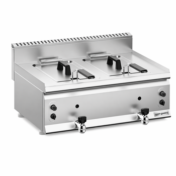 Gazlı Çiftli Fritöz - 8+8Lt. - 12kW - Termostatik Kontrollü - Yağ Boşaltma Musluklu