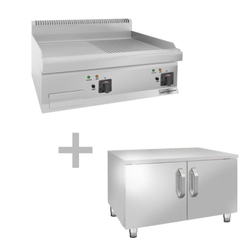 Elektrikli Pleyt Izgara -9 kW - Pürüzsüz & Oluklu -2 Kapılı Alt Stand dDahil