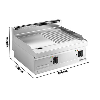 Elektrikli Pleyt Izgara - 9kW - Yarı Oluklu - Pişirme Yüzeyi: 595x500mm