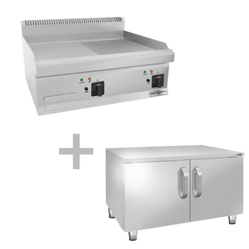 Elektrikli Pleyt Izgara - 7,1 kW - Pürüzsüz & Oluklu - 2 Kapılı Alt Stand Dahil