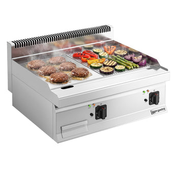 Elektrikli Pleyt Izgara - 9kW - Yarı Oluklu - Pişirme Yüzeyi: 595x500mm