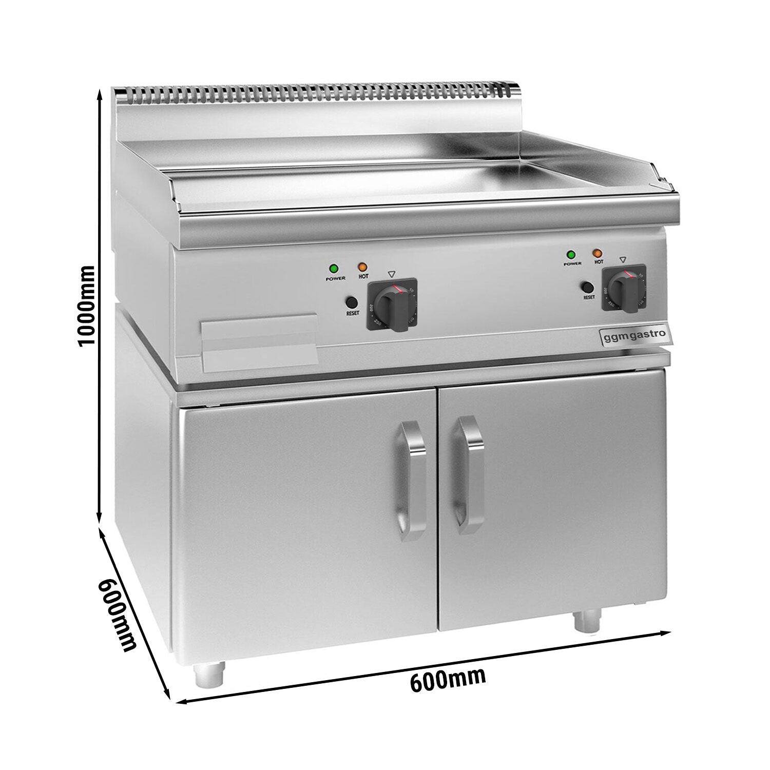 Elektrikli Pleyt Izgara - 9 kW - Pürüzsüz - 2 Kapılı Alt Stand Dahil