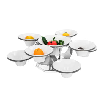 Etajer/ Büfe Standı - Döner - Paslanmaz Çelik - 9 Melamin Kase Dahil - Yuvarlak