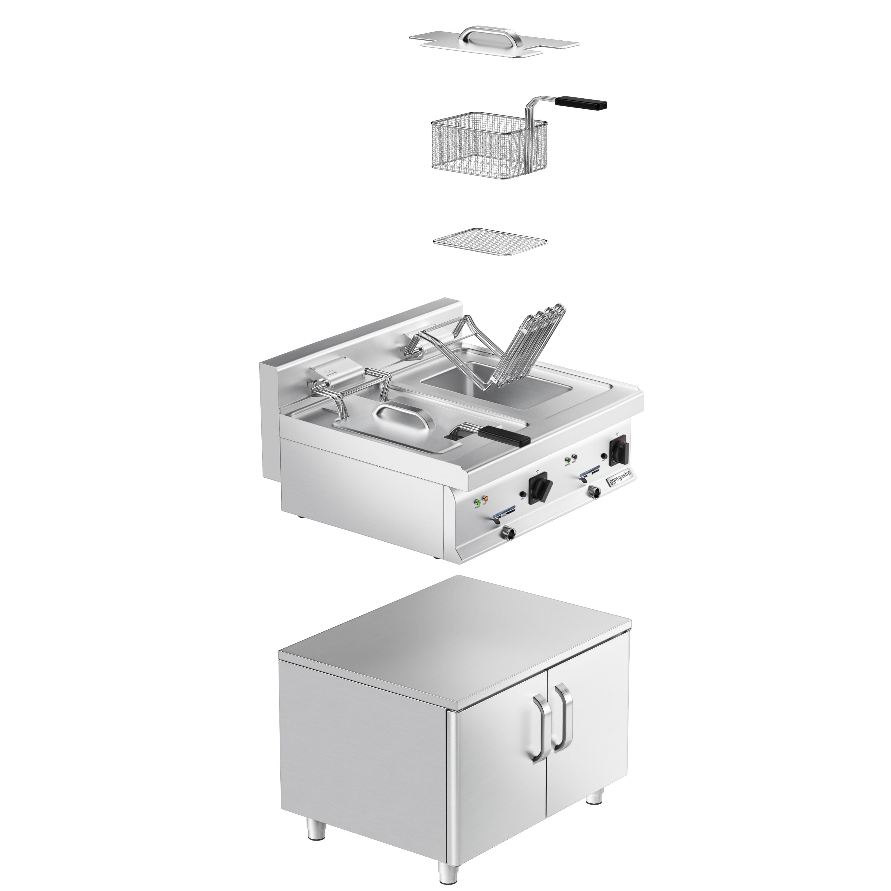 Elektrikli çiftli Fritöz - 10+10 Lt. - 18 kW -2 Kapılı Alt Stand Dahil