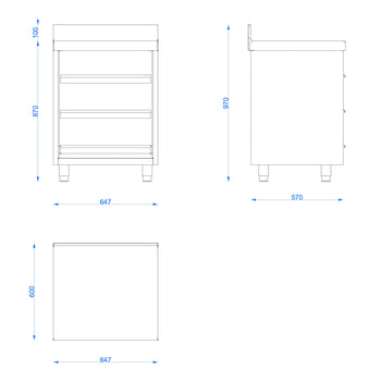 Bardak Sepetleri için 3 Çekmeceli Çalışma Dolabı – 647x600 mm