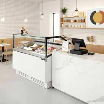 Dondurma Tezgahı ADAM - 1200 mm - Havalandırmalı - 12x5 Lt. veya 8x7 Lt. Dondurma Kabı için - Beyaz