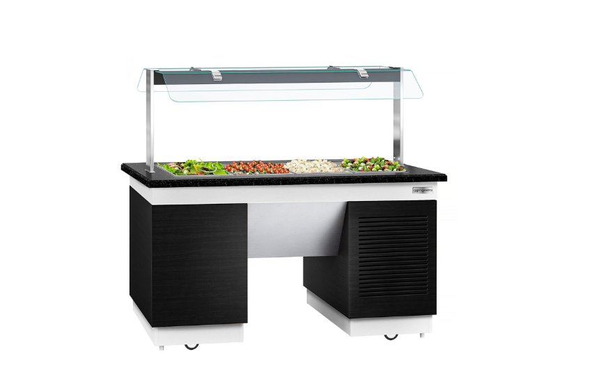 Soğuk Açık Büfe Tezgahı DUBLIN - 1600mm- Soğuk Havuzlu & Tekerlekli- 4x GN 1/1 için