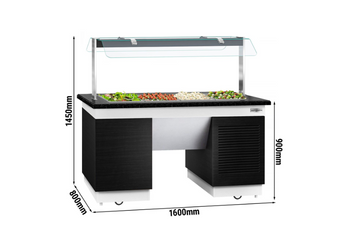 Soğuk Açık Büfe Tezgahı DUBLIN - 1600mm- Soğuk Havuzlu & Tekerlekli- 4x GN 1/1 için
