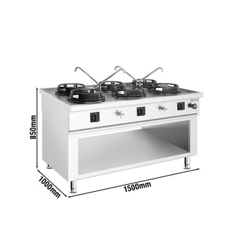 Gazlı Wok Ocak - 90 kW - 6 Brülör - 4 Musluk Dahil